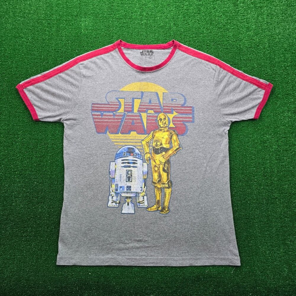 Star Wars Tshirt Mens‎ Large Gray Short Sleeve R2-D2 C-3PO Sunset Movie Casual